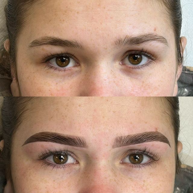 Before and after brow lamination and tint