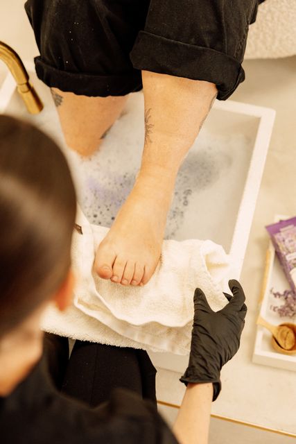 A luxury pedicure foot soak with bubbles