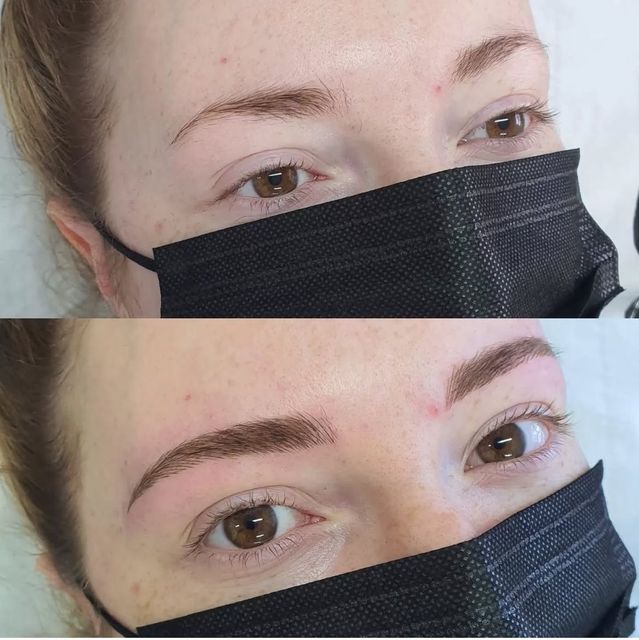 Natural microblading brows, before and after