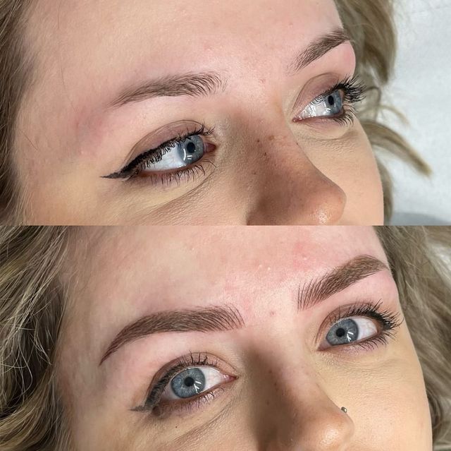 Before and after nano hairstroke brows