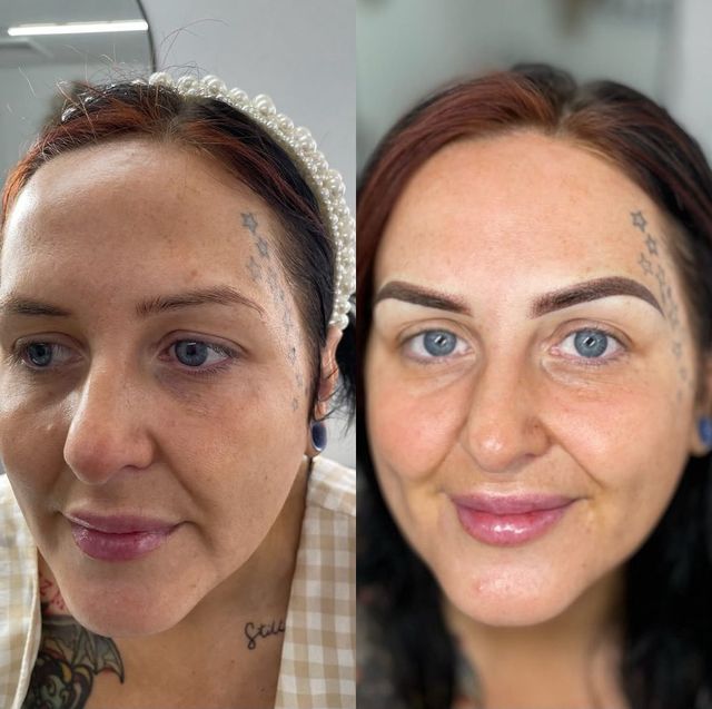 Before and after ombré powder brows